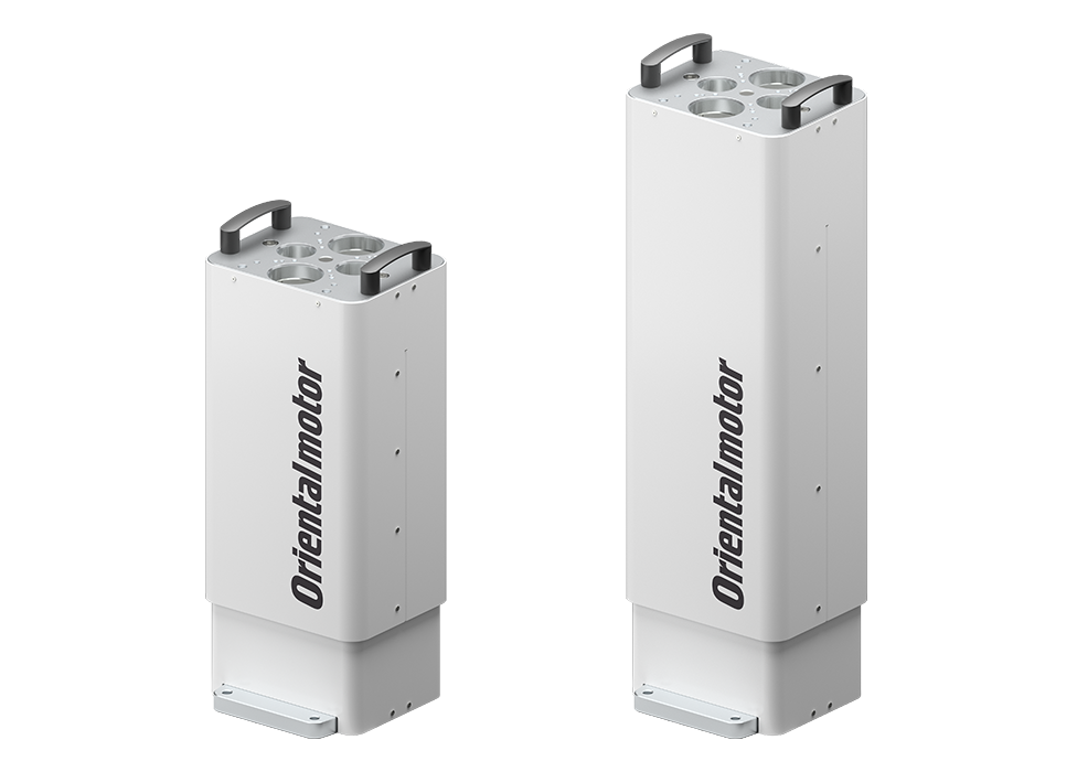 两台不同尺寸的白色电动升降装置并排的产品照片