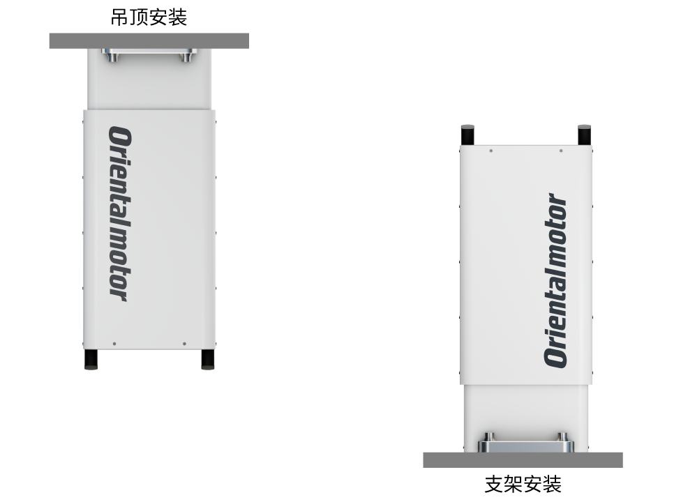 安装方式图：左为天花板安装，右为架台安装，展示电动升降装置的两种典型安装示例。