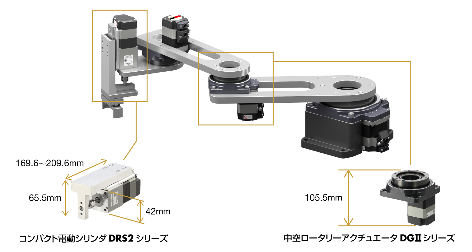 小型电动缸 DRS2系列和中空旋转传动装置 DGII系列的尺寸标注
